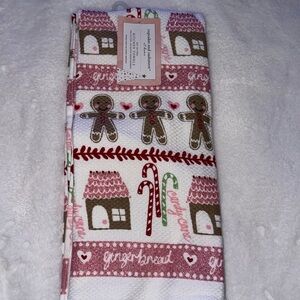 Pink Christmas Gingerbread Kitchen Towel Pastel Hand Dish Towel sparkling